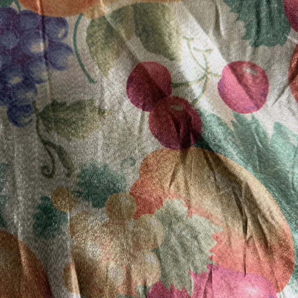 Vintage Gold Metallic Lurex Fruit Harvest Table Runner Scarf Pears Grapes 34in
